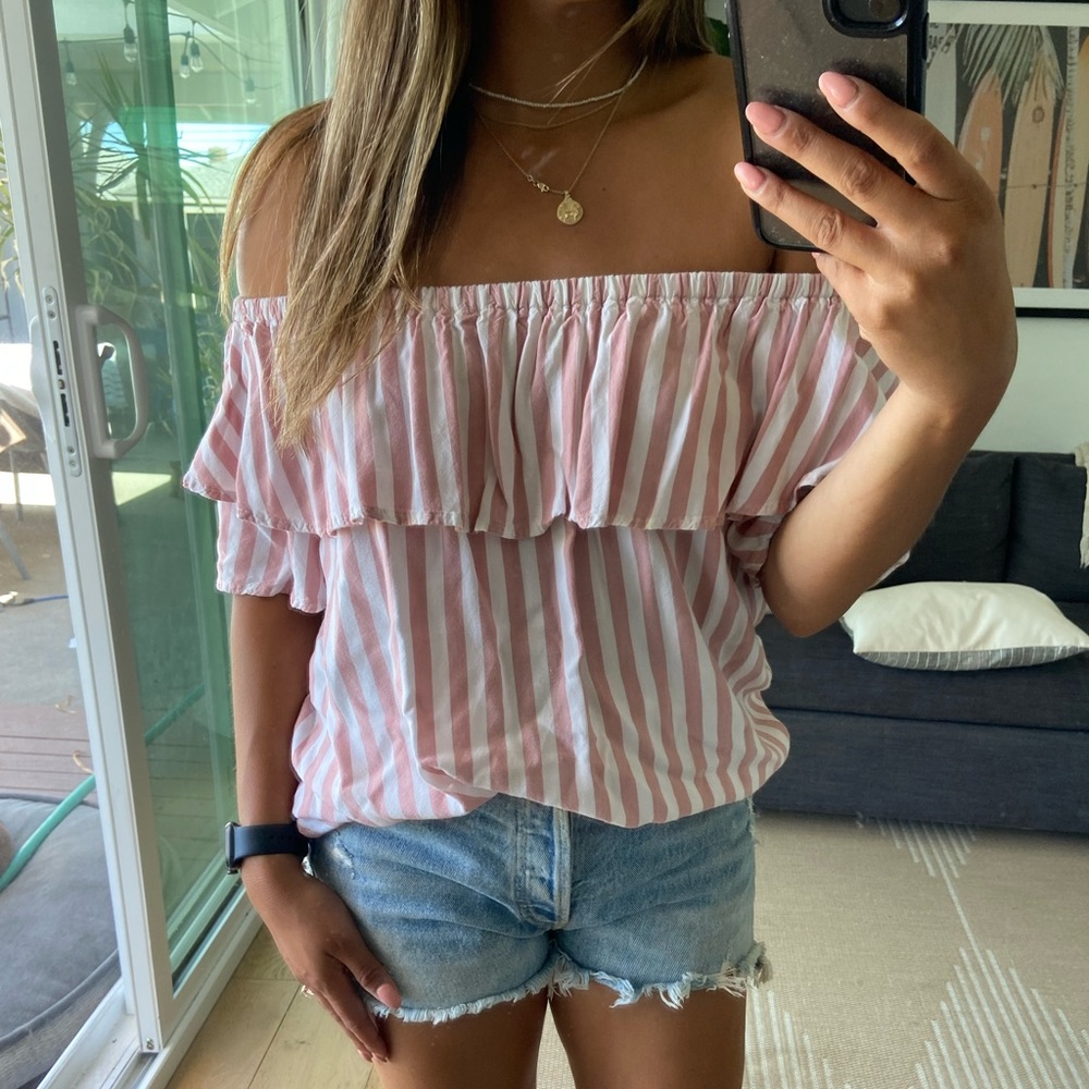 Pink/White Striped Strapless Top